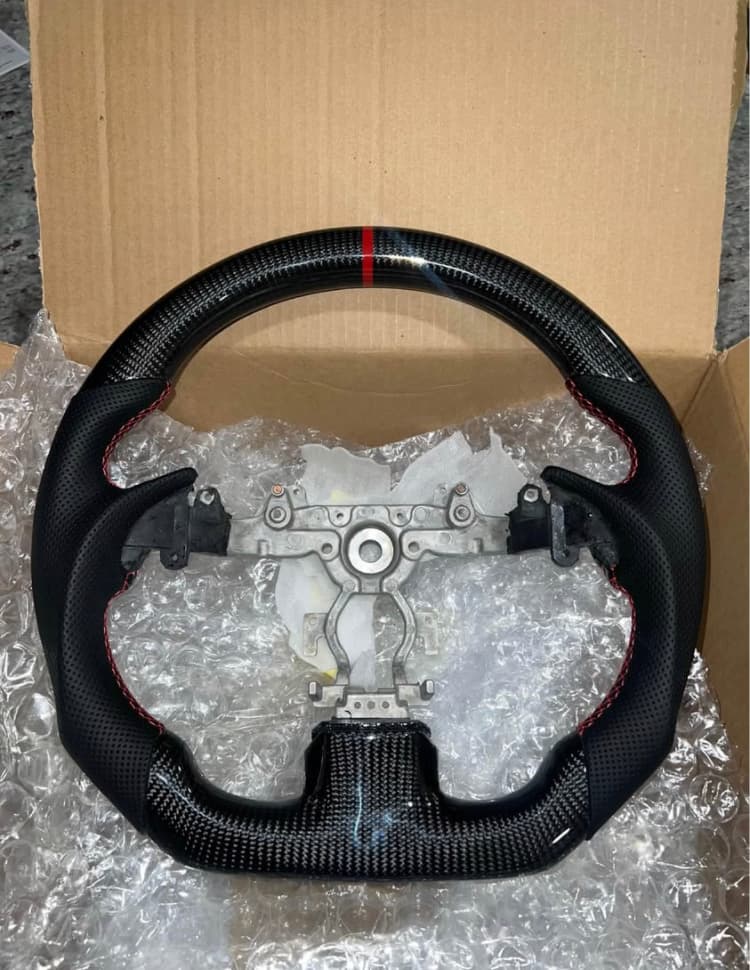 REVESOL Carbon Fiber Steering Wheel | 2008-2015 Infiniti G37/G25/Q40/Q60 V36 | 3K Twill/Forged Carbon & Premium Leather | D-Shaped Flat Bottom | OEM Core Performance Upgrade