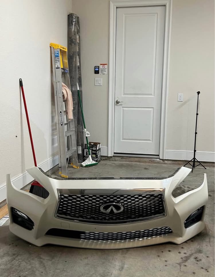 Used 2014-2017 Infiniti Q50 Front Bumper Upgrade | White Color | Minimal Scratches | Sharper Look, OEM Fit | Fits 2014-2017 Q50 V37 | Sport & Non-Sport Models | Direct Replacement