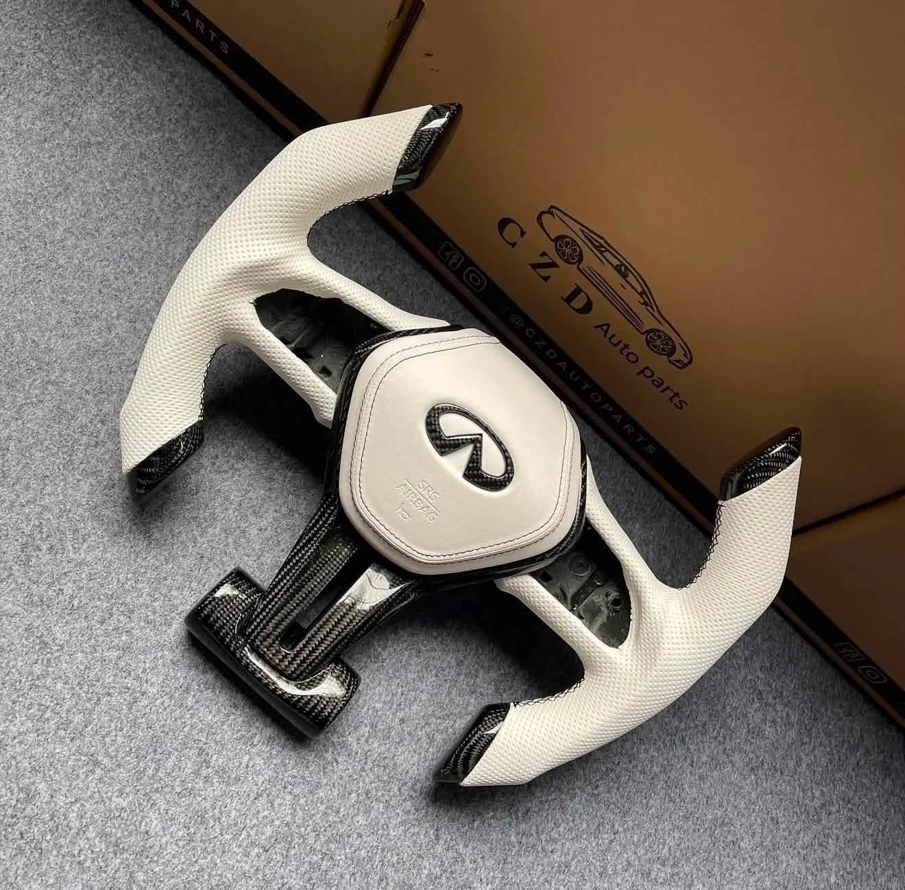 CZD Carbon Fiber Steering Wheel with White Airbag Cover | Infiniti Q50 2018-2019 | Q60 2016-2018 | QX50 2018-2019